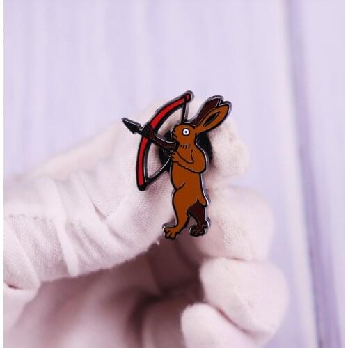 Nock. Paw. Loose. Pin Rabbit Arrow Brooch Badge Tired of being victimised this bad bunny is fighting back