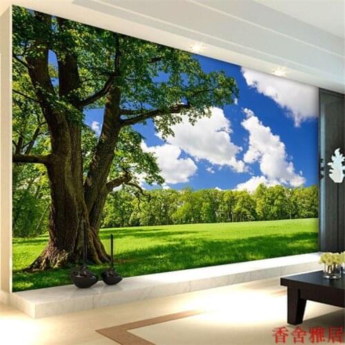3D pastoral landscape tree wallpaper living room sofa TV background wall blue sky grassland decorative mural papel DE parede