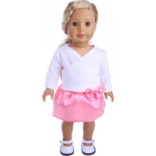 Doll Clothes Cute Princess White T-shirt Pink Bow Skirt Fit 18Inch Doll for Chridren birthday Gift