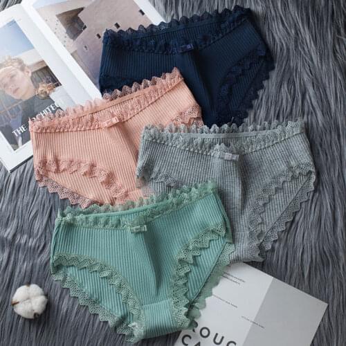 Solid Cotton Womens Panties Sexy Underwear Candy Color Breathable Lingerie Plus Size Girls Soft Brief Female Cute Lingerie 3Pcs