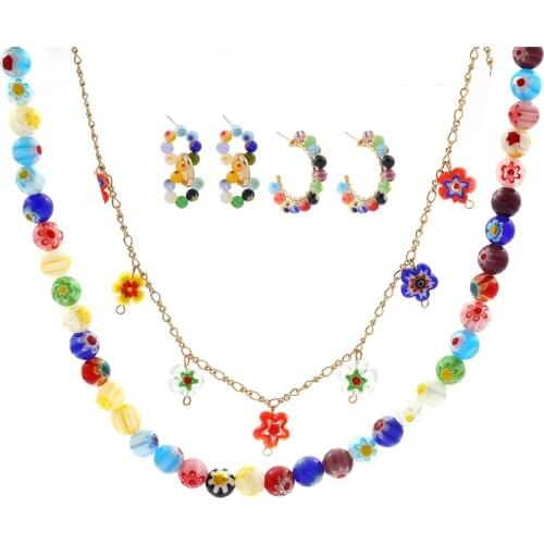 Colorful Floral Beads Necklace for Women Fashion Statement Handmade Beaded Choker Necklaces Bohemian Jewelry Gift