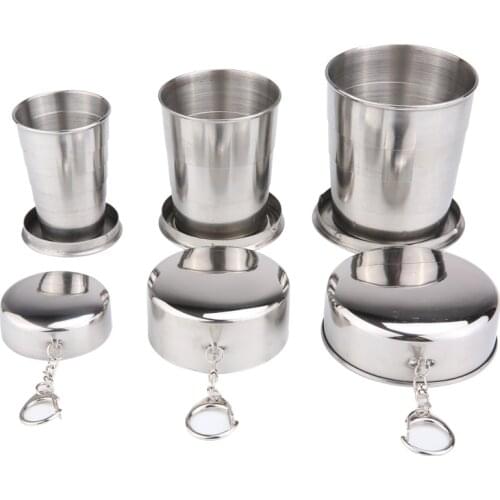 Stainless Steel Outdoor Utensil Camping Folding Cup Tableware With Keychain Traveling Outdoor Hiking Portable Cup