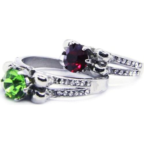 Size 4-13 New Design Lady Girls Crystal Skull Ring 316L Stainless Steel Fashion Band Party Red Green Zircon Ring