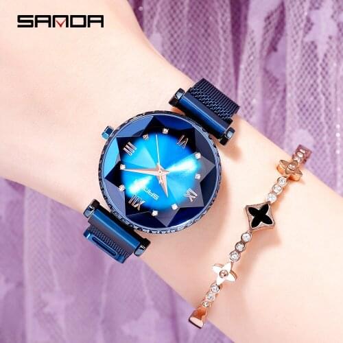 Sanda Starry Sky Black Watch Magnetic Womens Watches Waterproof Stainless Steel Fashion Quartz 2019 Small Designer Dropshipping