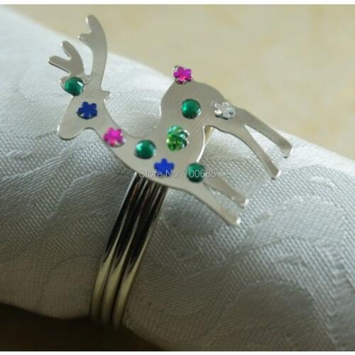 Silver christmas deer napkin ring, crystal reindeer napkin holder