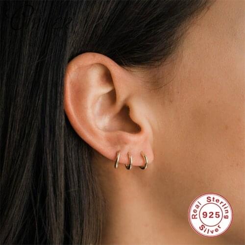 CANNER Pendientes Hoop Earrings 925 Sterling Silver Round Circle Geometric Huggie Earrings Minimalist Small Loop Earings Jewelry