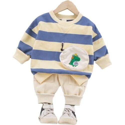 Spring Autumn Boy Girl Striped Costume Toddler Casual T Shirt Pants 2Pcs/set Kids Cartoon Clothes New Children Fashion Tracksuit