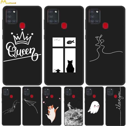 Silicone Case For Samsung Galaxy A21S Case A21 S A217F A 21 EU Phone Cover Painted Queen Husky Patterned Funda Black TPU Bumper