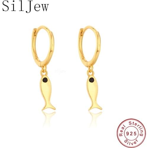 SilJew 925 Sterling Silver 8.9mm Plain Fish Drop Earring Pendiente Circle Loops Luxury Dangle Charm 2021 Rock Punk Jewelry Gift