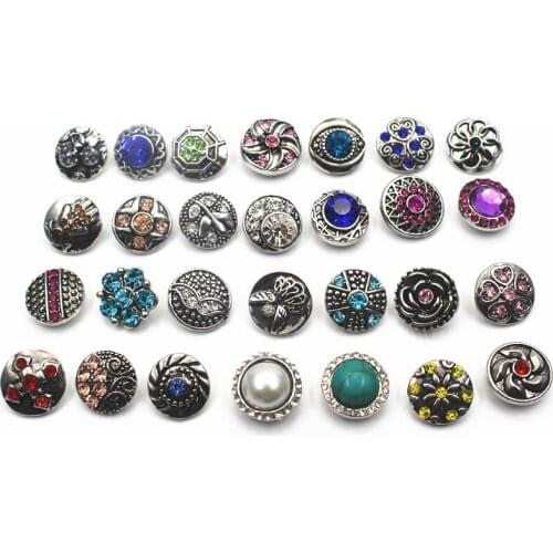 Mix 12pcs/lot Many Styles Rhinestone Elephant 12mm Alloy Snap Buttons Fit Snap Bracelets For Women Snap DIY Jewelry