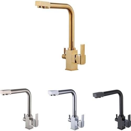 Filter Kitchen Faucet Deck Mounted Pure Water Tap Dual Handle Drinking Water Black Hot and Cold Water Tap Gold Kitchen Mixer