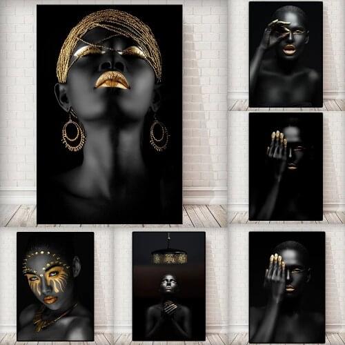 Modern Wall Art Canvas Painting African Black Woman Posters and Prints Wall Art Pictures For Living Room Home Decoration Cuadros