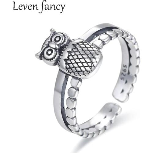 925 Sterling Silver Vintage Retro Double Line Personalized Gypsy Bird Animal Wicca Festival Hippie Jewelry Owl Ring Statement