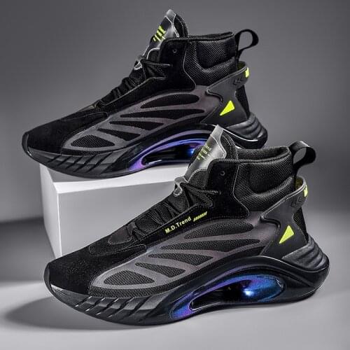 High-Top Reflective Mens Sneakers Blade Hollow Running Shoes Elastic Sports Men Shoes Popcorn Bottom Non-Slip Zapatillas 2021