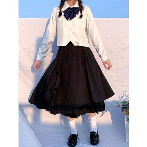 Japanese College Style High-Waisted Thin Bow Irregular Black A- line Skirt Children Autumn Winter 2020 New sweet lolita skirt