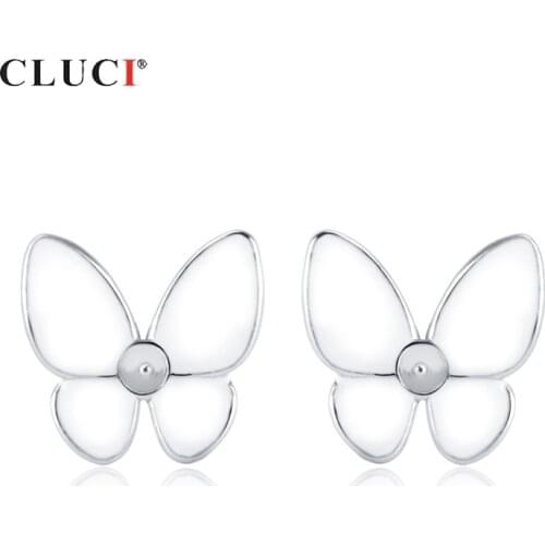 CLUCI Simple Silver 925 Cute Butterfly Earrings for Women Wedding Sterling Silver Classic Pearl Ring Mounting Jewelry SE159SB