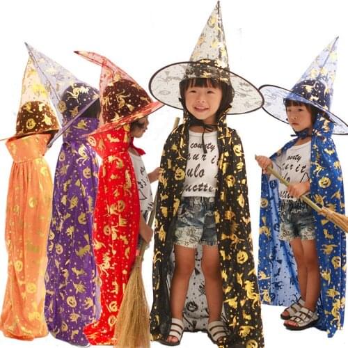 2019 New Halloween Adult Cape Childrens Day Cos Gold-plated Witch Death Costume Wizards Cloak