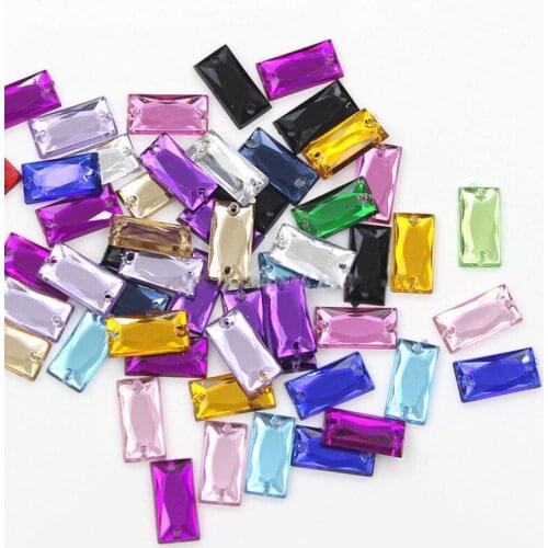 490 Pieces Mixed Color Sewing Drill With 2 Holes Acrylic Diamond Diy Costume Material Rectangle Beads For Wedding Dress