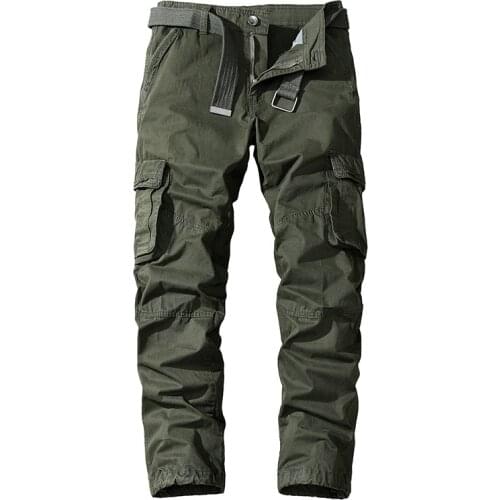 Mens Trousers Solid Cotton Cargo Pants Men Outdoor Military Tactical Work Pants Multi-Pockets Trousers Fashion Clothing Male