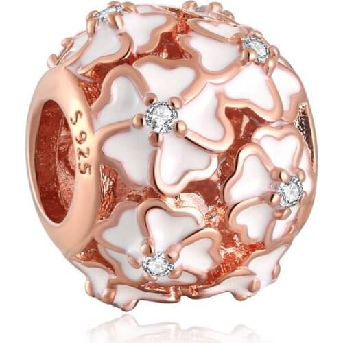 Authentic S925 Bead DIY Jewelry Primrose Meadow Charms fit Lady Bracelet Bangle Rose Enamel Flower