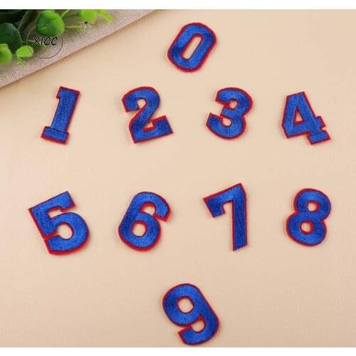 XICC Blue Embroidered Iron on Number Digital Patches Iron On Patch for T-Shirt Cloth Shoes Decoration Stripes Motif Applique DIY