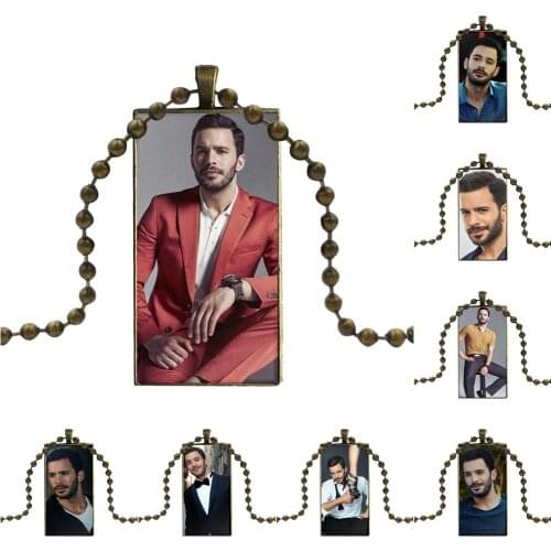 For Women Gift Turkey Baris Arduc Glass Pendant Necklace Handmade Half Pendant Rectangle Necklace