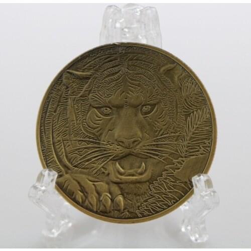 Dragon Tiger Fighting Green Bronze Commemorative Coin Metal Embossed Tiger Head