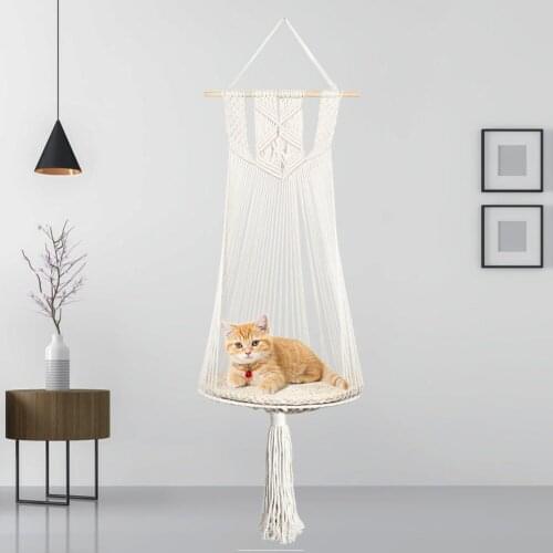 Cat Hammock Wall Hanging Pet Supplies Bedroom Handwoven Macrame With Mat Window Home Decor Sleeping Resting Seat Cat Swing Bed