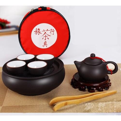 Chinese 5-pieces sets yixing tea set the portable travel package travel kungfu tea set(1 teapot+3tea cups+tea tray)