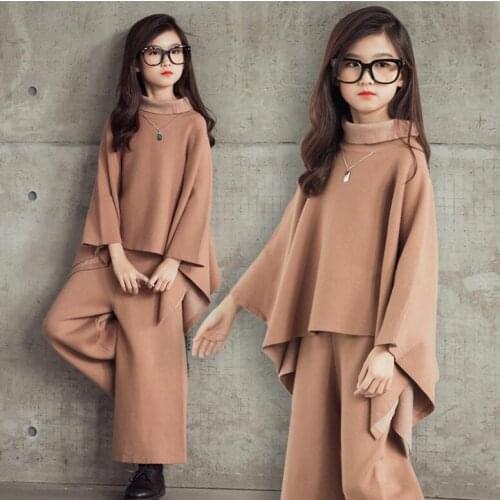 Kids Clothes Girls 2 Pcs Sets 2020 Autumn Winter Wool Knitting Sets Fashion High-grade Girls Boutique Outfits 6 8 10 12 Year