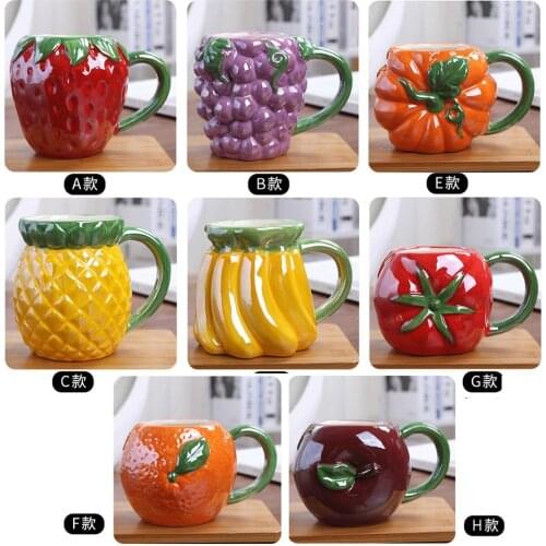 Creative cute Colorful fruit banana grape apple tomato cup ceramic mug customized childrens water cup milk cup office cup
