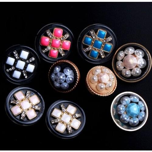 5pcs Metal Button Diamond transparent Round Pearl Blazer Decorative Button Coat Alloy High-foot Buckle DIY Clothing Accessories