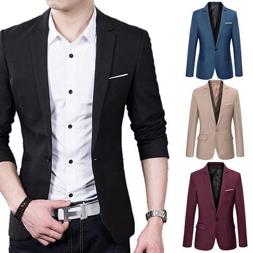 Mens Fashion Business Casual Long Sleeve Pockets Suits Wedding Suit Coat