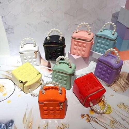 2021 summer new fashion mini Chain pearl bucket jelly handbag shoulder messenger portable female bag Cosmetic coin purse