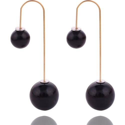 New U-shaped Hook Double-Sided Pearl Long Earrings For Women Korean Pop Fashion Geometric Stud Jewelry Wholesale