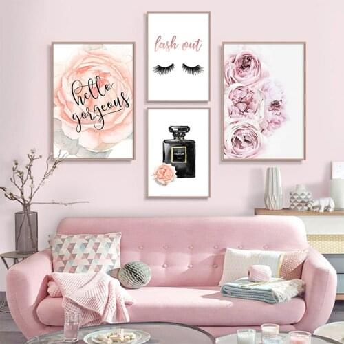 Pink Rose Flower Poster Perfume Canvas Prints Nordic Style Art Picture Fashion Woman Dressing Room Bedroom Decorative Painting