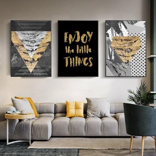 Posters Prints Canvas Painting Black Gold Letters Appear Geometric Wall Art Picture for Living Room Decoration Home Decor