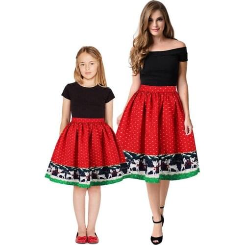 Explosive Christmas Tree Digital Printed Girls Dress Womens Adult Pleated Dress Parent-child Wear