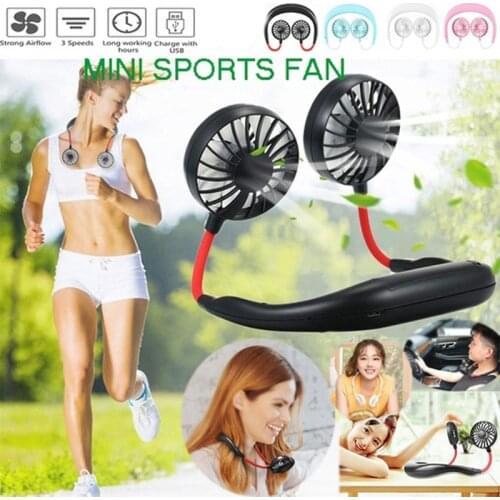 Portable Double Fans Neck Hanging Cooling Fan Outdoor USB Rechargeable Mini Sports Fan portable fan