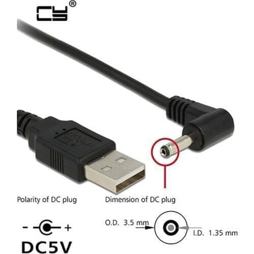 DC Power Plug USB Convert To 3.5*1.35mm/DC 3.5*1.35mm Black L Shape Right Angle Jack With Cord Connector 2A Cable 1m 3ft
