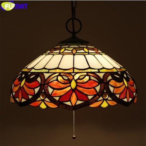FUMAT Tiffany Flower Pendant Lamp Multi Color Stained Glass Hanging Light Fixture 16 Handicaft Decor For Dinning Study Bed Room