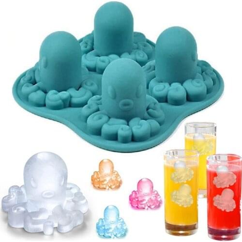 Silicone Mold Octopus Ice Cube Tray Maker Ice Cube Tray Whiskey Wine Cocktail Ice Cube Maker 3D Mold Bar Kitchen Accessories