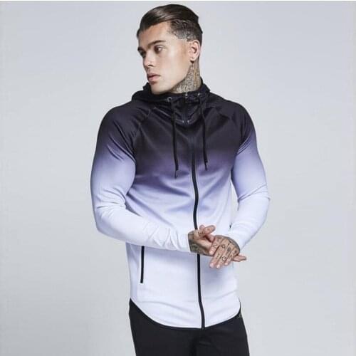 Autumn winter new fashion mens Hooded Long sleeve sweatshirt fashion Gradient color zipper Sweatshirt mens leisure clothing
