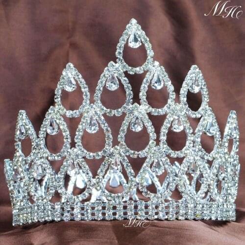 High Full Queen Princess Bride Tiara Crown Headdress Prom Pageant Bridal Wedding Round Tiara and Crowns Hair Jewelry Accessories