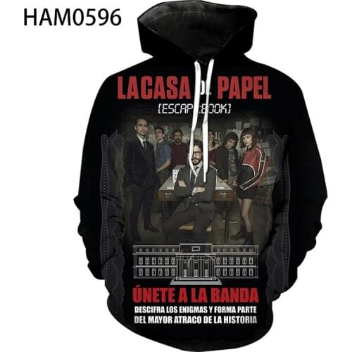 La Casa de Papel spring and Summer Boys' and girls' Hoodie 3D printing loose personality Harajuku fashion casual Sweatshirt