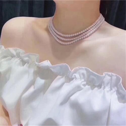 Hand-woven three-layer baby pearl necklace Necklace 4-5mm fresh water pearls for girlfriend