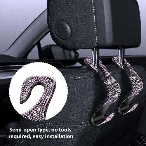 Universal 4pcs Car Bling Seat Hanger Backseat Bling Car Hooks Headrest Hooks with Rhinestone Diamond for Vehicle Handbags Purses