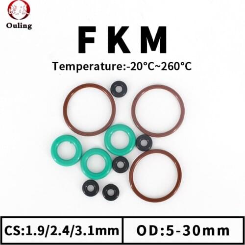 FKM O Ring Seal Gasket Thickness CS1.9/2.4/3.1mm OD5-30mm FPM Oil Pressuer And Wear Resistant Automobile Fluororubber O-Ring 70A