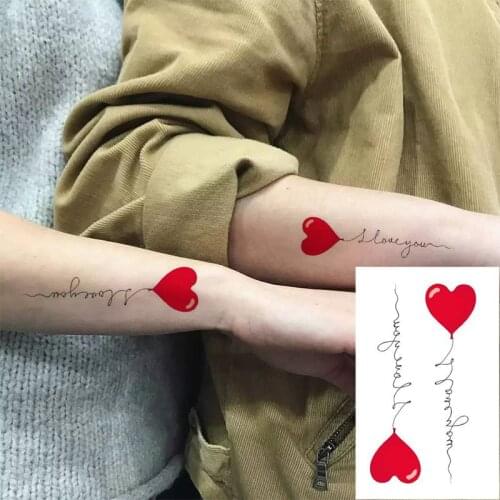 Waterproof TemporaryTatoo Sticker Couple Red Heart Balloon 'I Love U 'Art Tattoo WaterTransfer Fake Flash Tatto for Man Women