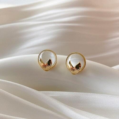 Vintage Shiny Opal Mermaid Tail Stud Earrings for Women Girls Gold Color Alloy Round Trumpet Statement Earrings Retro Jewelry